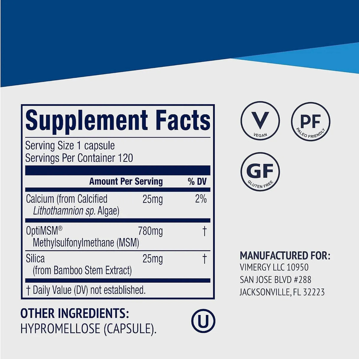 VIMERGY - Vimergy MSM with Silica + Calcium 120 Capsulas - The Red Vitamin MX - Suplementos Alimenticios - {{ shop.shopifyCountryName }}