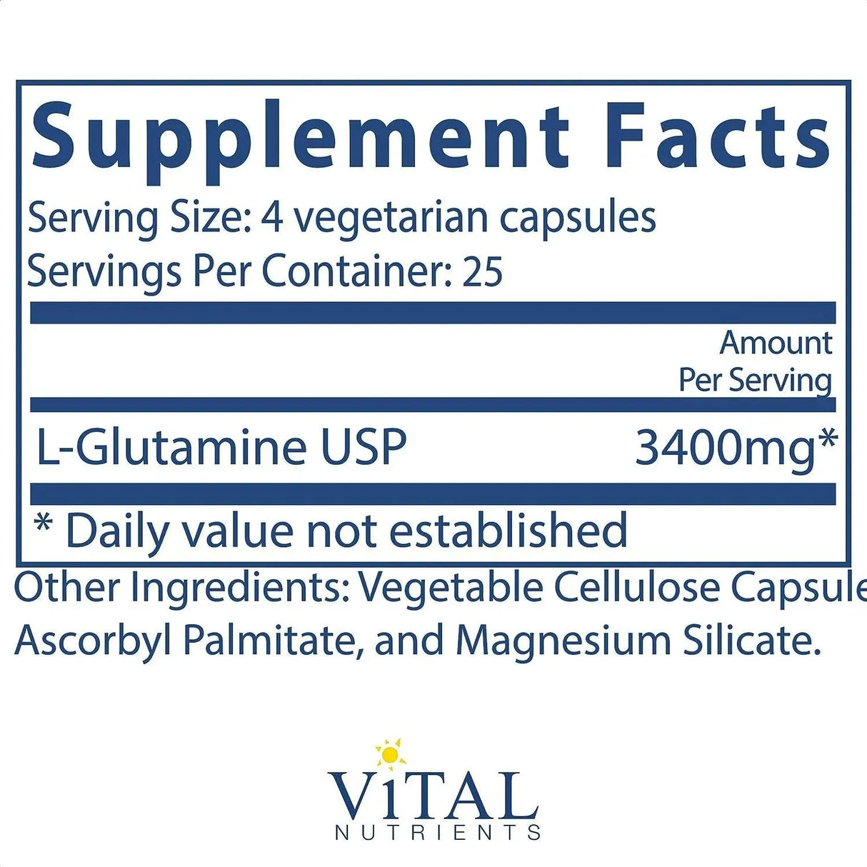 VITAL NUTRIENTS - Vital Nutrients Glutamine 3400Mg. 100 Capsulas - The Red Vitamin MX - Suplementos Alimenticios - {{ shop.shopifyCountryName }}