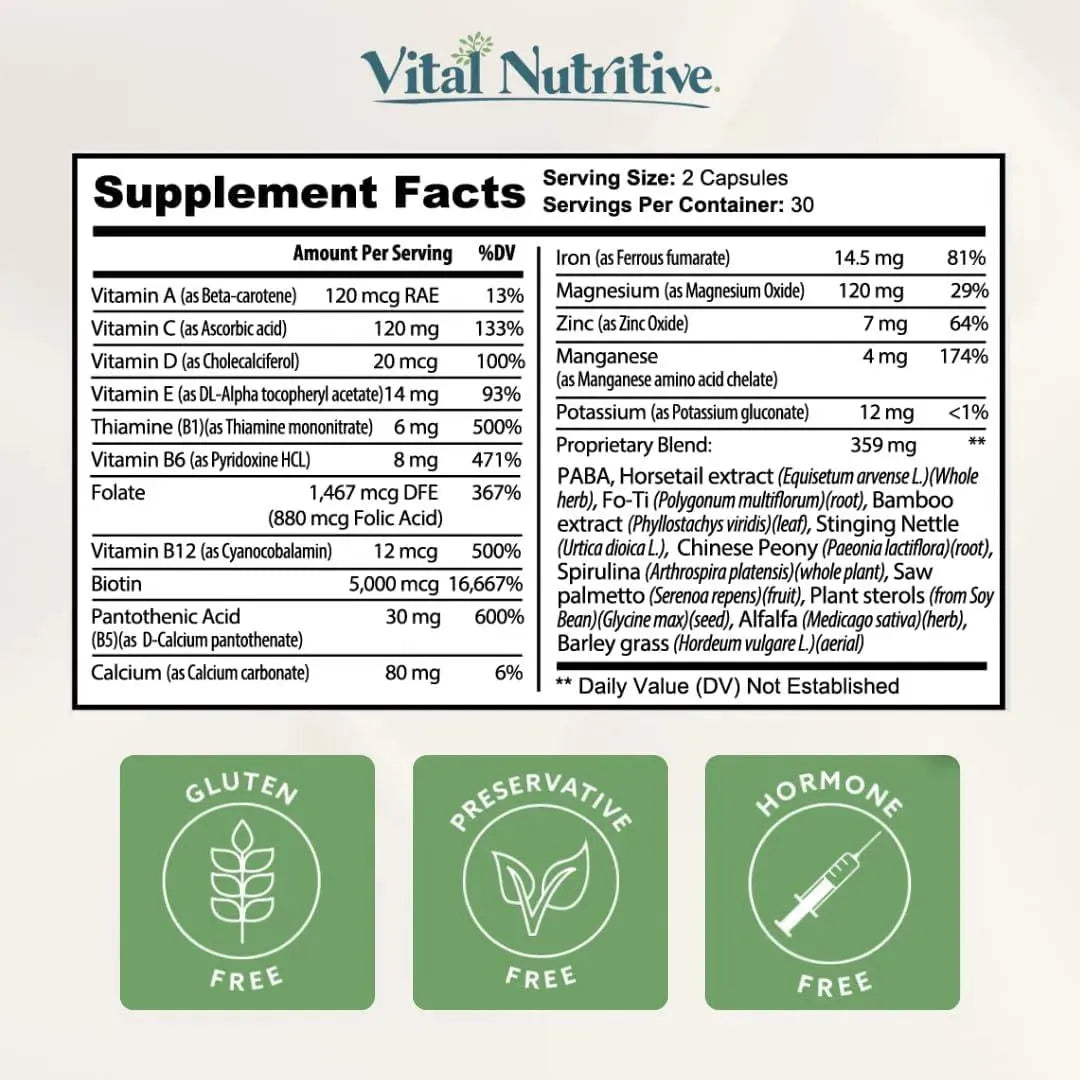 VITAL NUTRITIVE - Vital Nutritive Vital Hair Complex 60 Capsulas - The Red Vitamin MX - Suplementos Alimenticios - {{ shop.shopifyCountryName }}