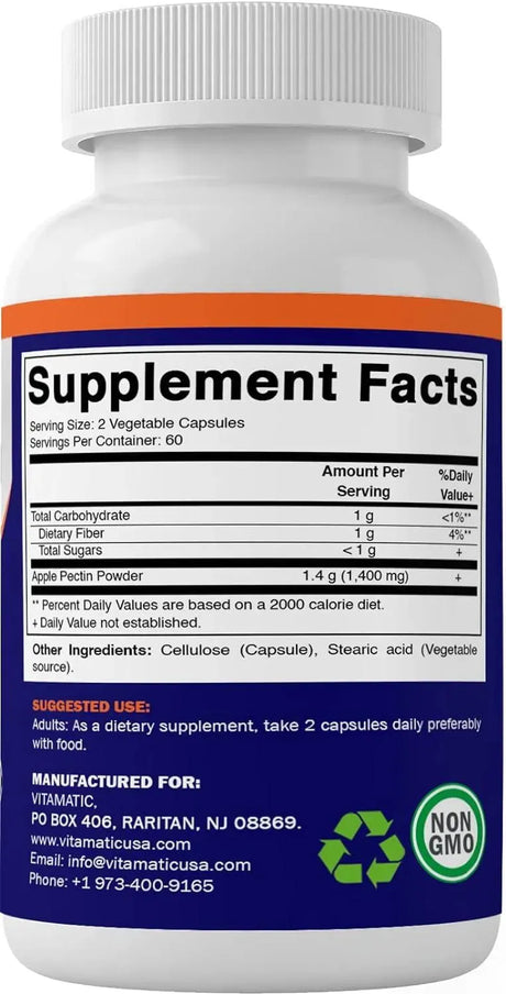 VITAMATIC - Vitamatic Apple Pectin 700Mg. 120 Capsulas - The Red Vitamin MX - Suplementos Alimenticios - {{ shop.shopifyCountryName }}