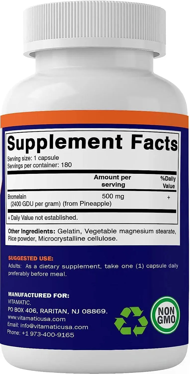 VITAMATIC - Vitamatic Bromelain Supplement 500Mg. 180 Capsulas - The Red Vitamin MX - Suplementos Alimenticios - {{ shop.shopifyCountryName }}