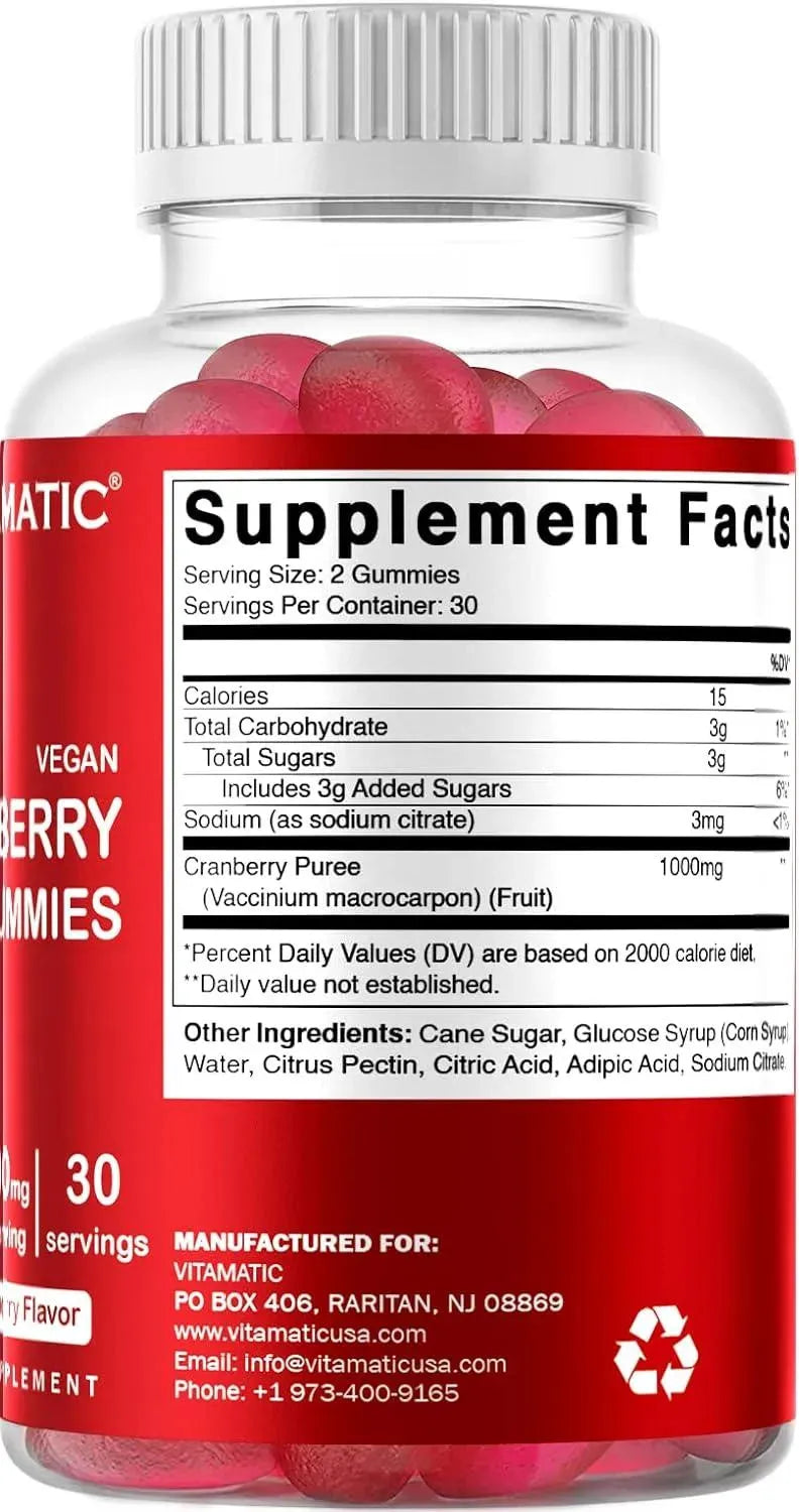 VITAMATIC - Vitamatic Vegan Cranberry Gummies 1000Mg. 120 Gomitas - The Red Vitamin MX - Suplementos Alimenticios - {{ shop.shopifyCountryName }}