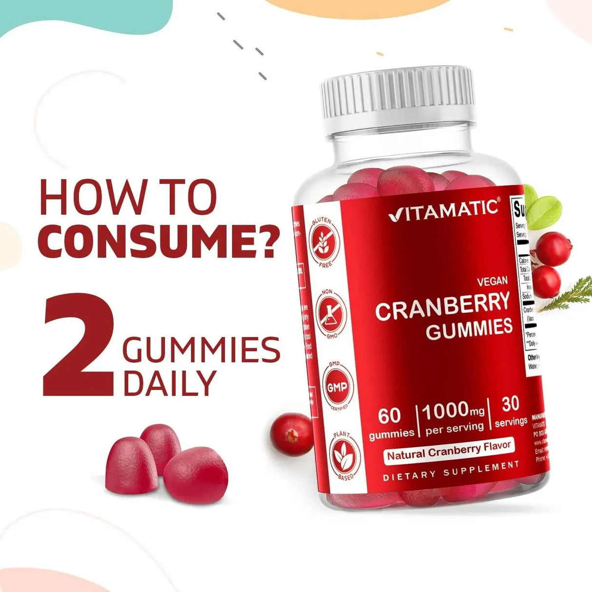VITAMATIC - Vitamatic Vegan Cranberry Gummies 1000Mg. 120 Gomitas - The Red Vitamin MX - Suplementos Alimenticios - {{ shop.shopifyCountryName }}