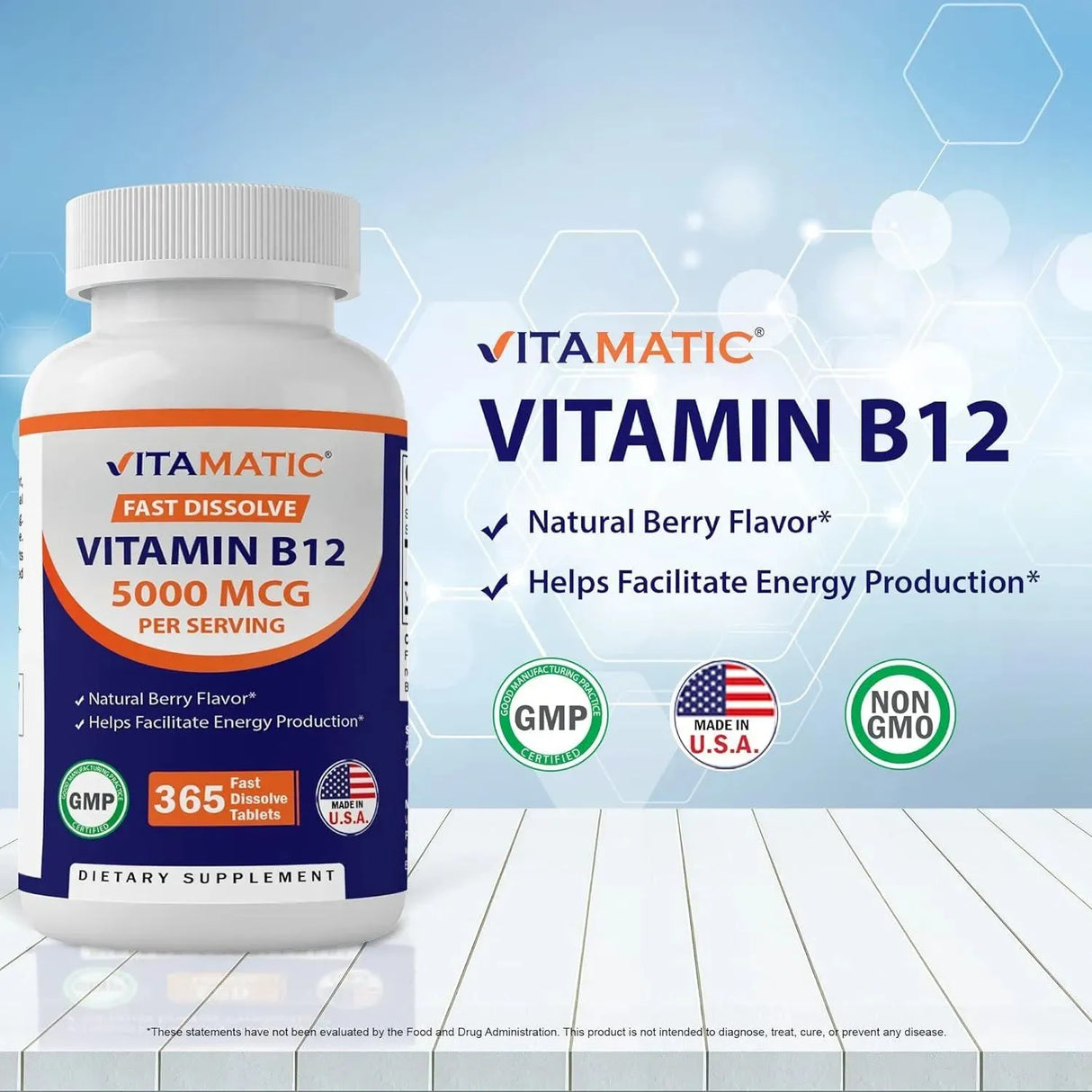 VITAMATIC - Vitamatic Vitamin B12 5000mcg Fast Dissolve 365 Tabletas - The Red Vitamin MX - Suplementos Alimenticios - {{ shop.shopifyCountryName }}