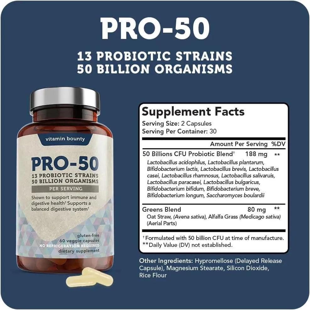VITAMIN BOUNTY - Vitamin Bounty Pro-50 Probiotics 60 Capsulas - The Red Vitamin MX - Suplementos Alimenticios - {{ shop.shopifyCountryName }}