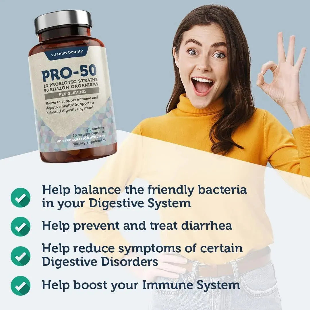 VITAMIN BOUNTY - Vitamin Bounty Pro-50 Probiotics 60 Capsulas - The Red Vitamin MX - Suplementos Alimenticios - {{ shop.shopifyCountryName }}