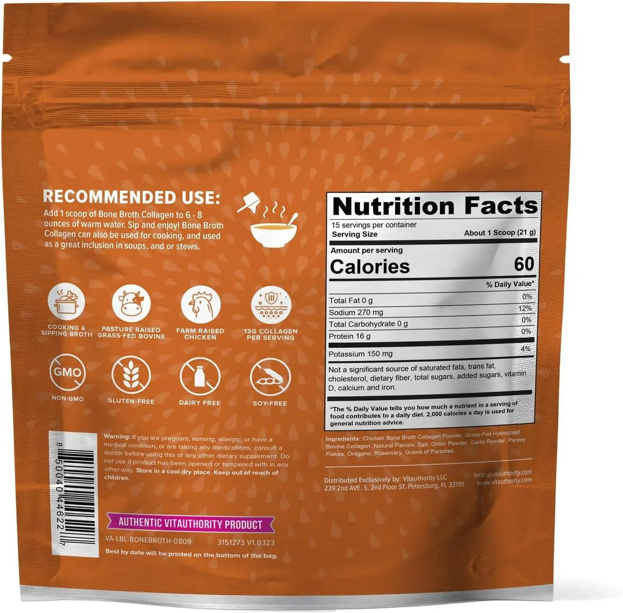 VITAUTHORITY - Vitauthority Delicious Chicken Noodle Bone Broth Collagen 310Gr. - The Red Vitamin MX - Suplementos Alimenticios - {{ shop.shopifyCountryName }}