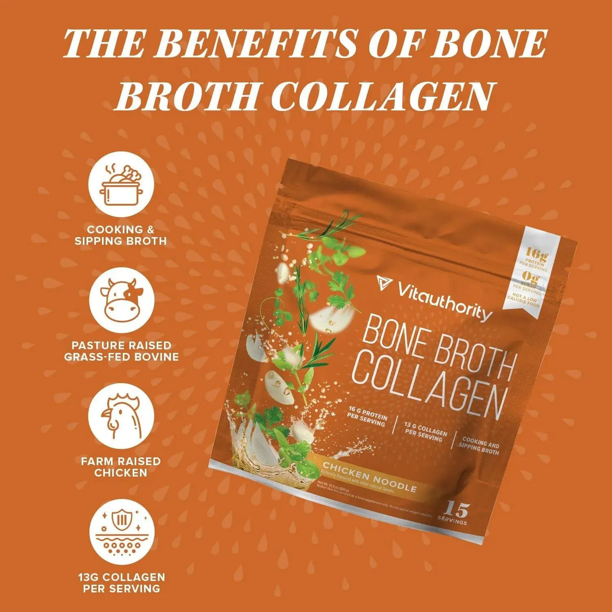 VITAUTHORITY - Vitauthority Delicious Chicken Noodle Bone Broth Collagen 310Gr. - The Red Vitamin MX - Suplementos Alimenticios - {{ shop.shopifyCountryName }}