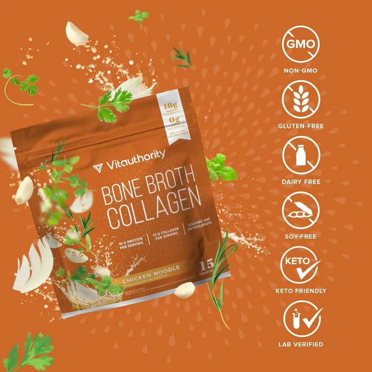 VITAUTHORITY - Vitauthority Delicious Chicken Noodle Bone Broth Collagen 310Gr. - The Red Vitamin MX - Suplementos Alimenticios - {{ shop.shopifyCountryName }}