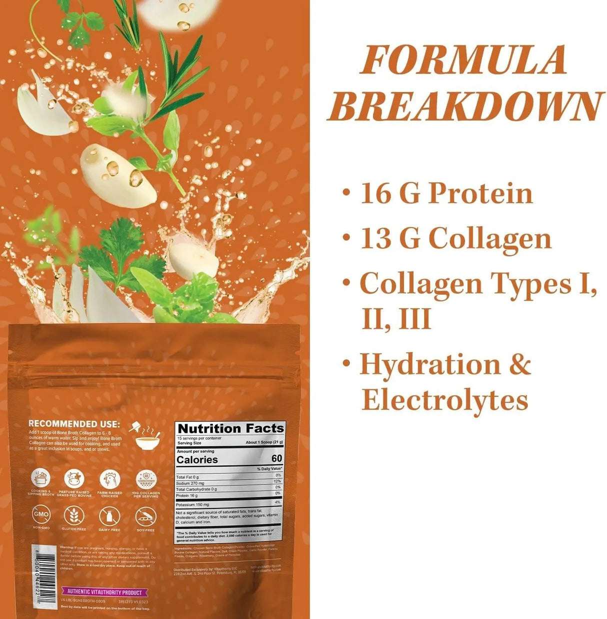 VITAUTHORITY - Vitauthority Delicious Chicken Noodle Bone Broth Collagen 310Gr. - The Red Vitamin MX - Suplementos Alimenticios - {{ shop.shopifyCountryName }}