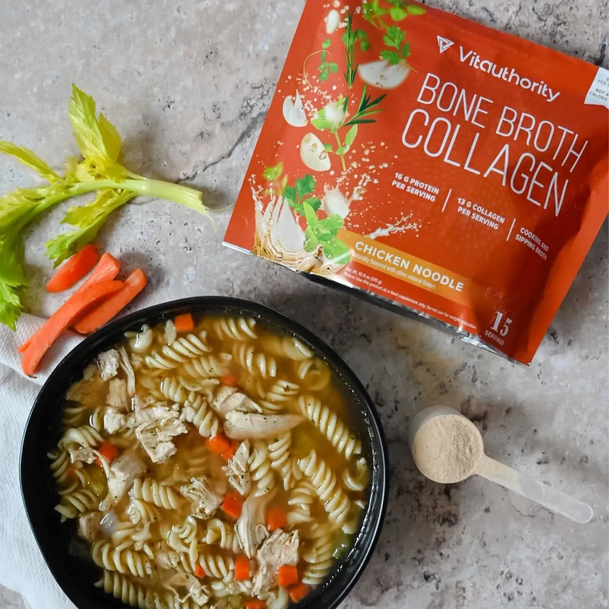 VITAUTHORITY - Vitauthority Delicious Chicken Noodle Bone Broth Collagen 310Gr. - The Red Vitamin MX - Suplementos Alimenticios - {{ shop.shopifyCountryName }}