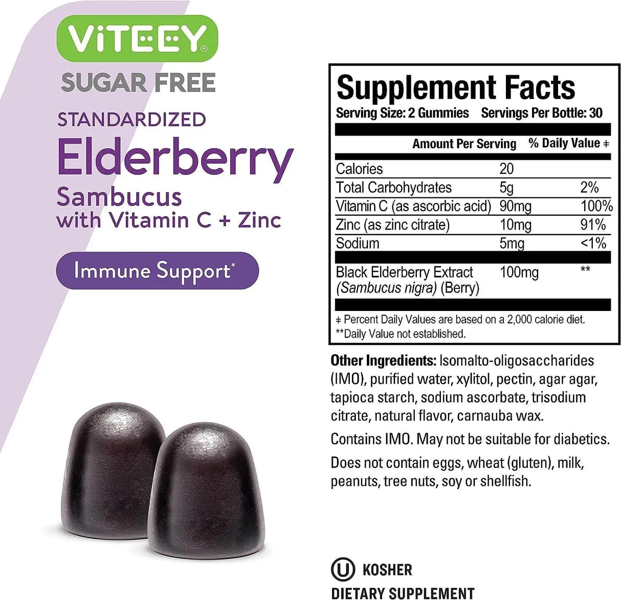 VITEEY - Viteey Sambucus Black Elderberry Sugar Free Gummies 60 Gomitas - The Red Vitamin MX - Suplementos Alimenticios - {{ shop.shopifyCountryName }}