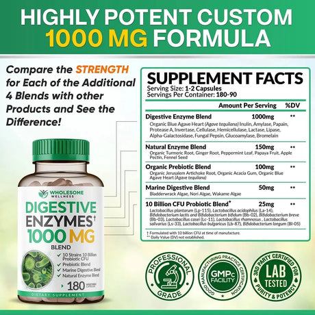 WHOLESOME WELLNESS - Wholesome Wellness Digestive Enzymes 180 Capsulas - The Red Vitamin MX - Suplementos Alimenticios - {{ shop.shopifyCountryName }}