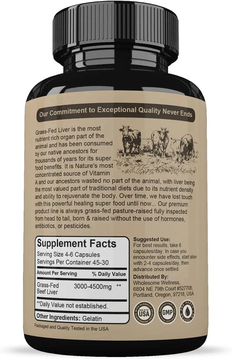 WHOLESOME WELLNESS - Wholesome Wellness Grass Fed Desiccated Beef Liver 750Mg. 180 Capsulas - The Red Vitamin MX - Suplementos Alimenticios - {{ shop.shopifyCountryName }}