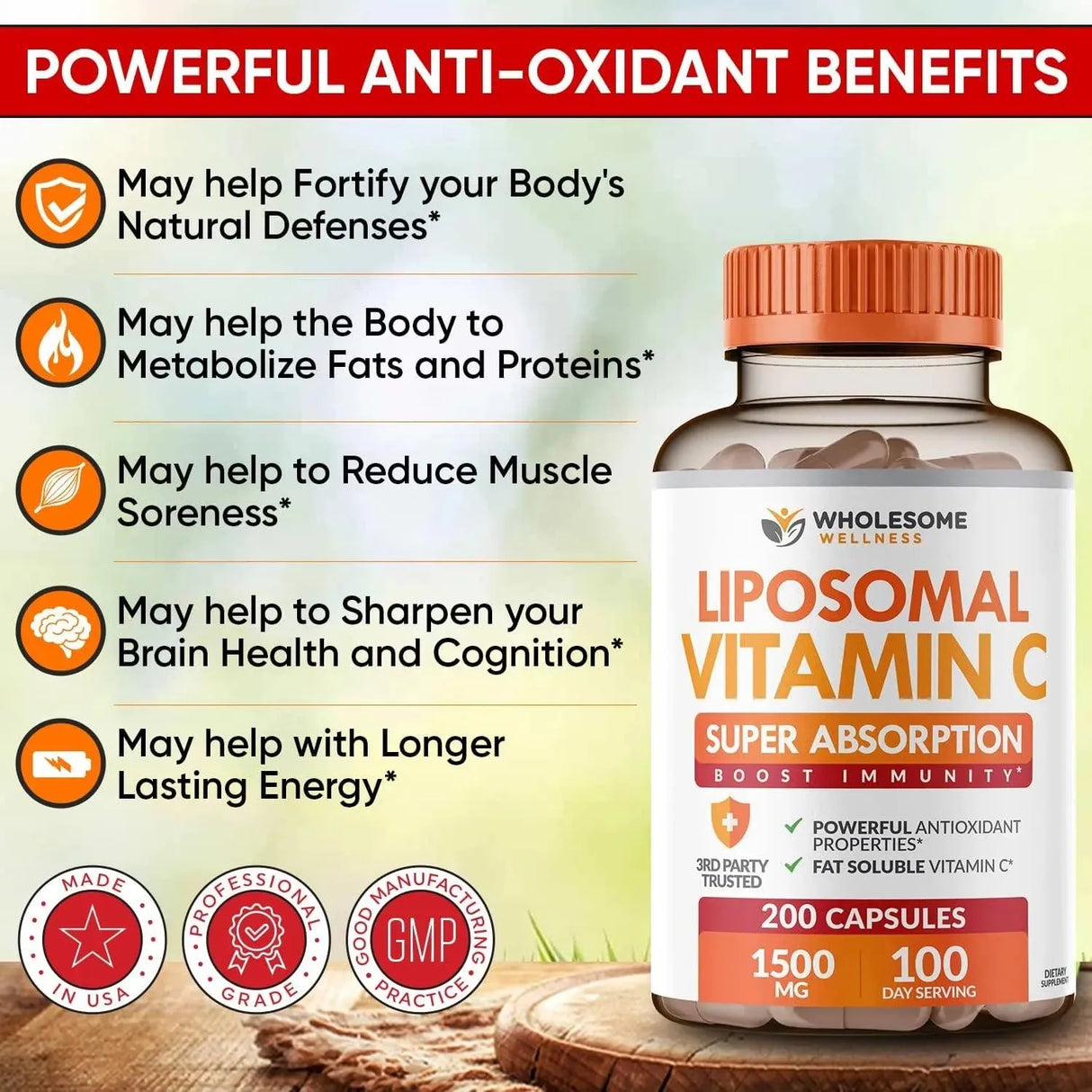 WHOLESOME WELLNESS - Wholesome Wellness Liposomal Vitamin C 1500Mg. 200 Capsulas - The Red Vitamin MX - Suplementos Alimenticios - {{ shop.shopifyCountryName }}