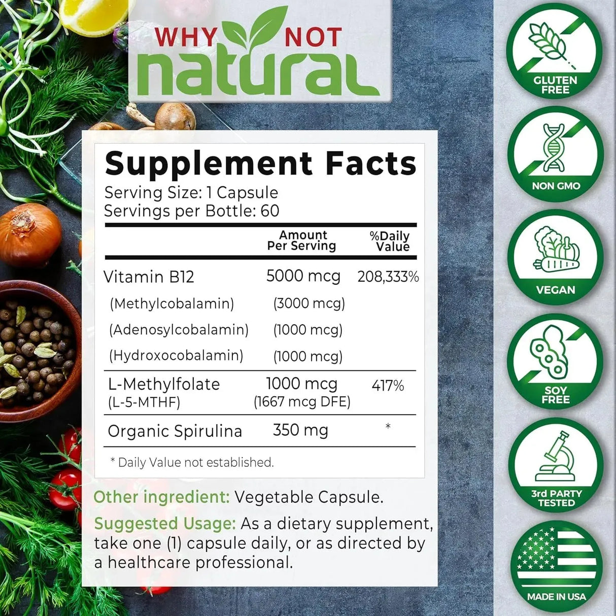 WHY NOT NATURAL - Why Not Natural Vitamin B12 5000mcg 60 Capsulas - The Red Vitamin MX - Suplementos Alimenticios - {{ shop.shopifyCountryName }}