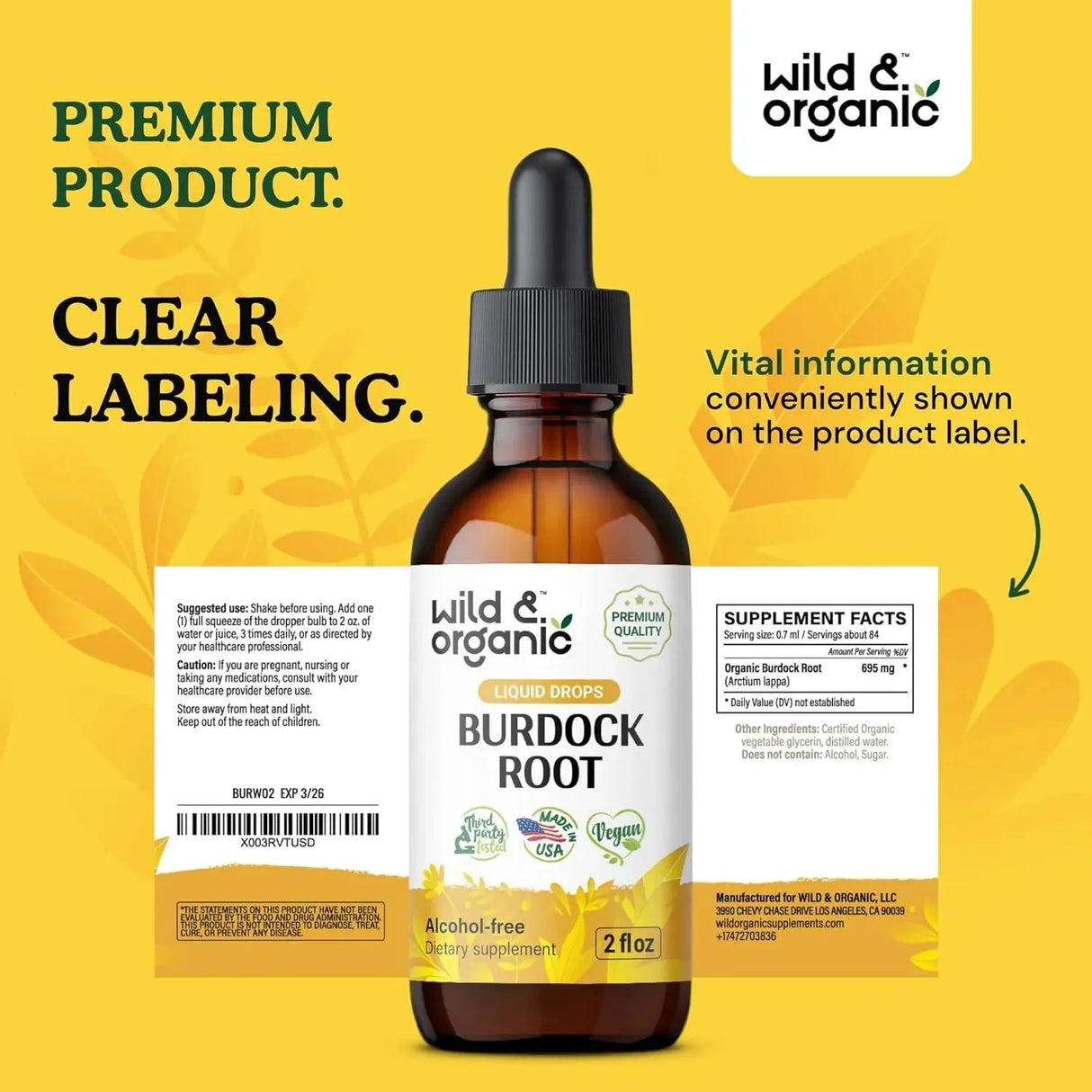 WILD & ORGANIC - Wild & Organic Organic Burdock Root Tincture 2 Fl.Oz. - The Red Vitamin MX - Suplementos Alimenticios - {{ shop.shopifyCountryName }}