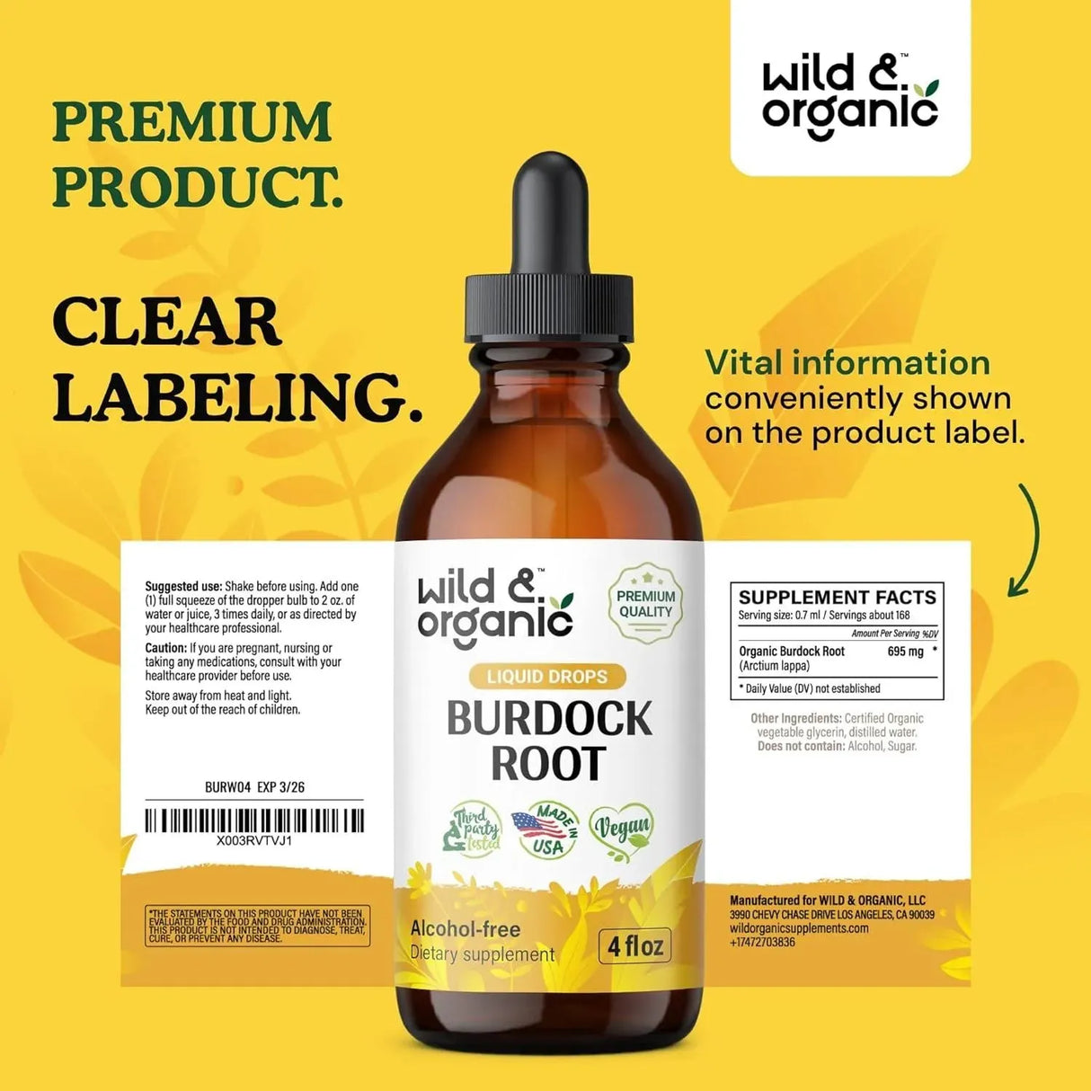 WILD & ORGANIC - Wild & Organic Organic Burdock Root Tincture 4 Fl.Oz. - The Red Vitamin MX - Suplementos Alimenticios - {{ shop.shopifyCountryName }}