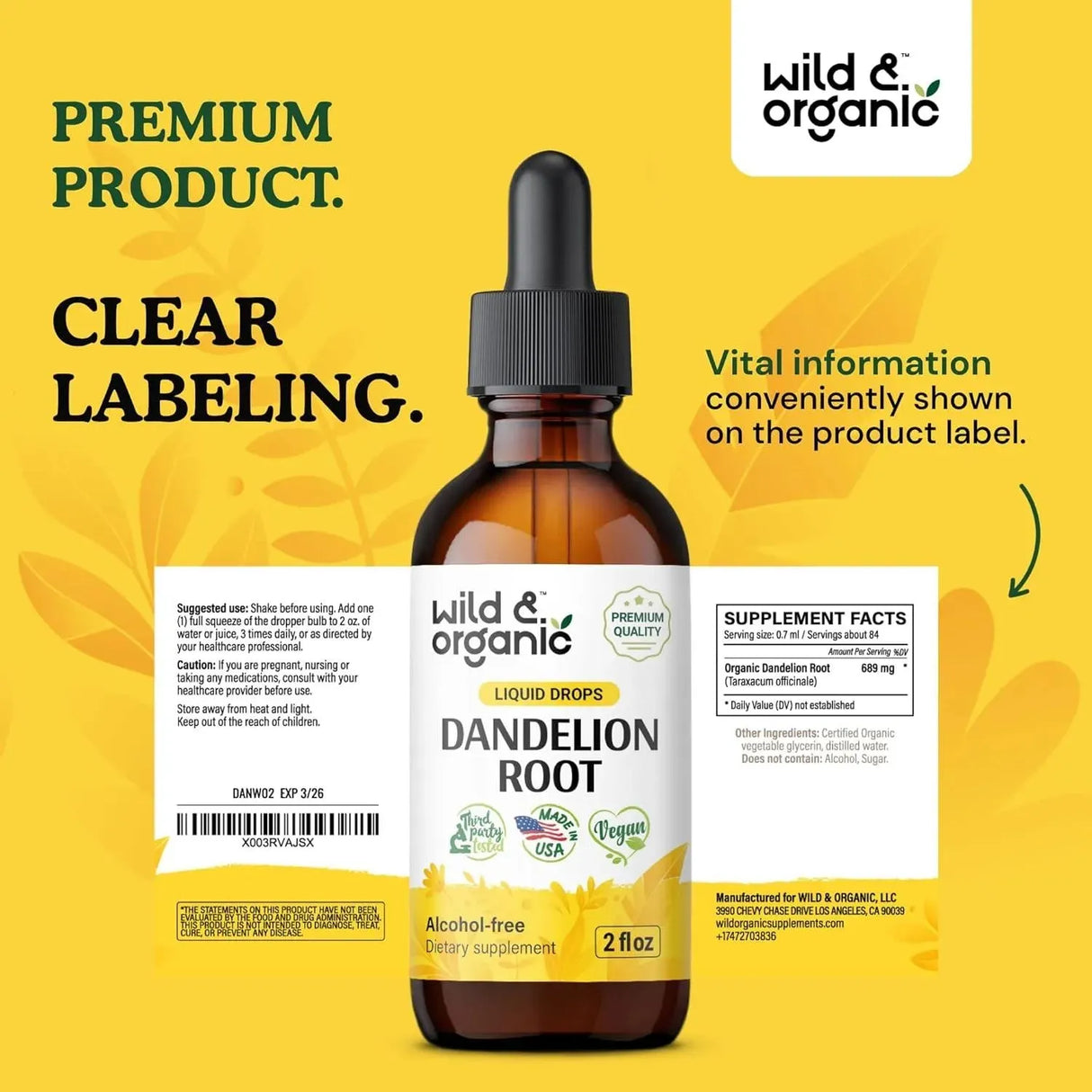 WILD & ORGANIC - Wild & Organic Organic Dandelion Root Liquid Extract 2 Fl.Oz. - The Red Vitamin MX - Suplementos Alimenticios - {{ shop.shopifyCountryName }}