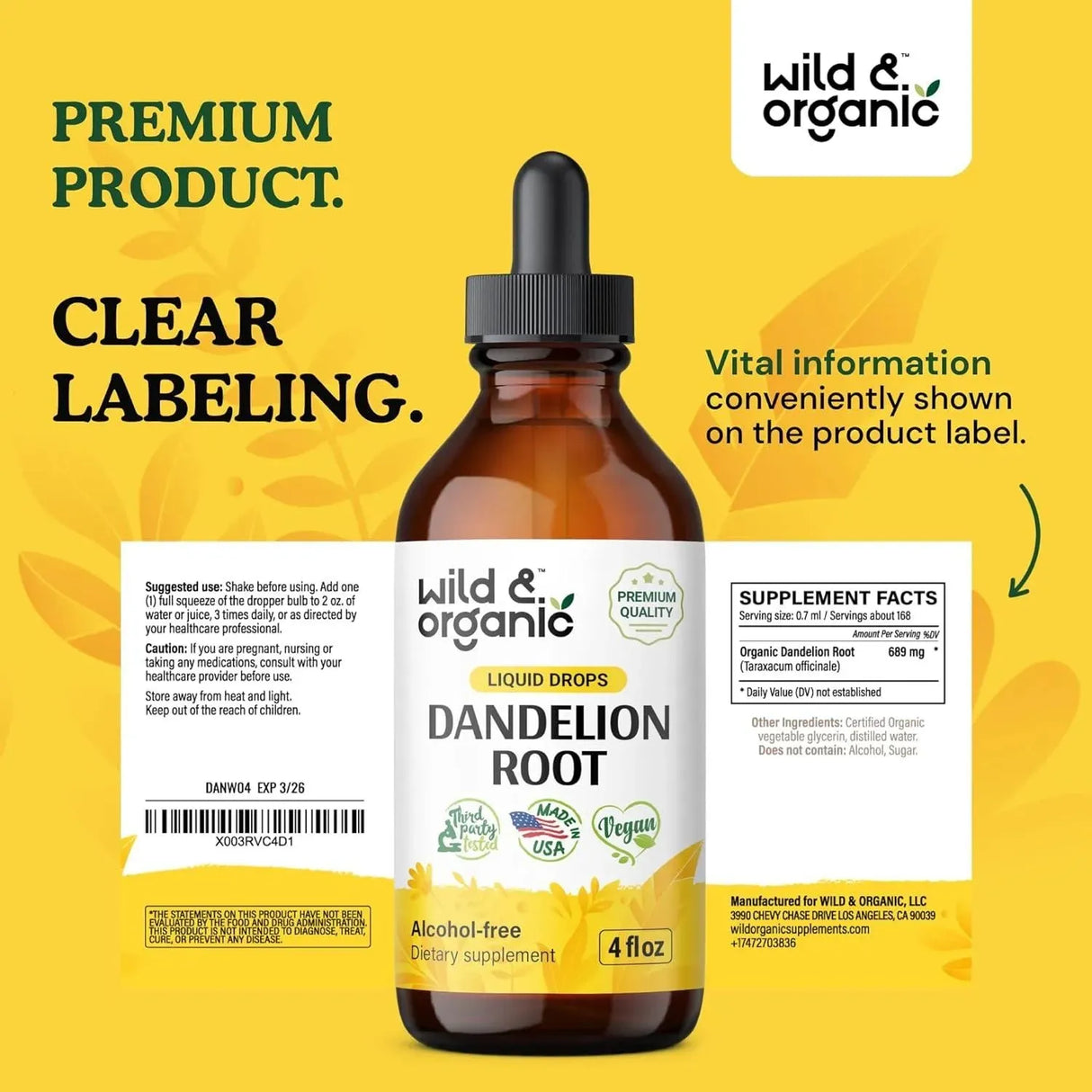 WILD & ORGANIC - Wild & Organic Organic Dandelion Root Liquid Extract 4 Fl.Oz. - The Red Vitamin MX - Suplementos Alimenticios - {{ shop.shopifyCountryName }}