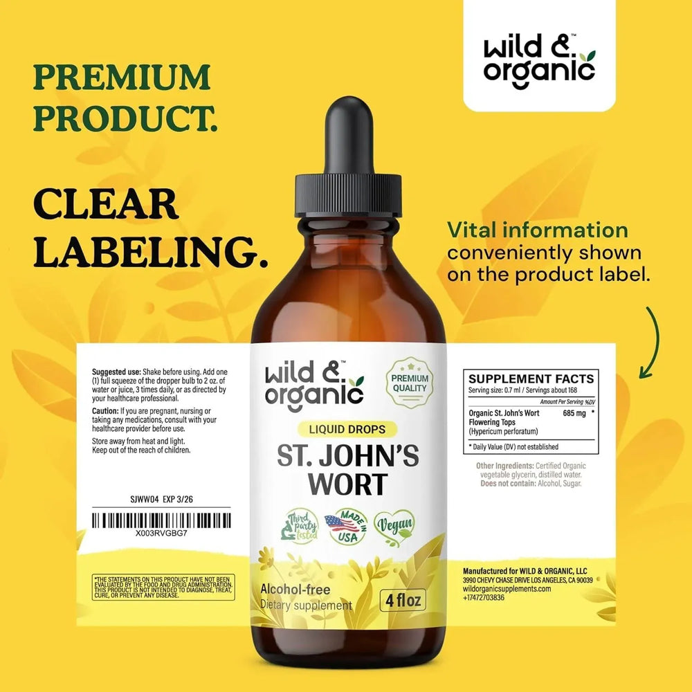 WILD & ORGANIC - Wild & Organic St Johns Wort Tincture 4 Fl.Oz. - The Red Vitamin MX - Suplementos Alimenticios - {{ shop.shopifyCountryName }}