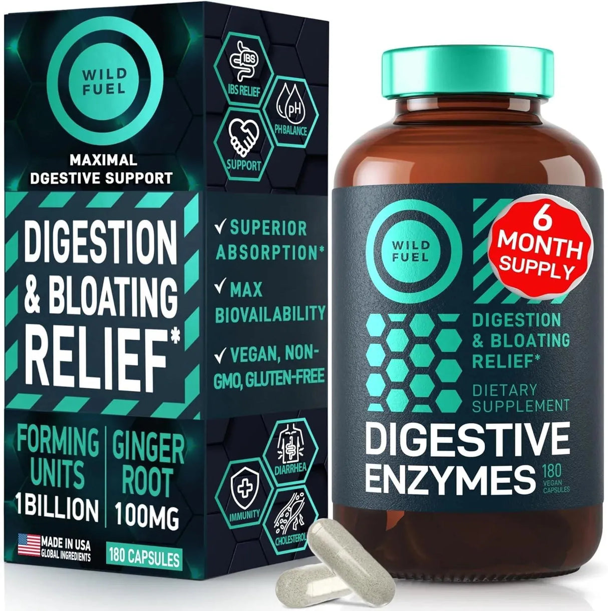 WILD FUEL - Wild Fuel Digestive Enzymes with Probiotics and Prebiotics 180 Capsulas - The Red Vitamin MX - Suplementos Alimenticios - {{ shop.shopifyCountryName }}