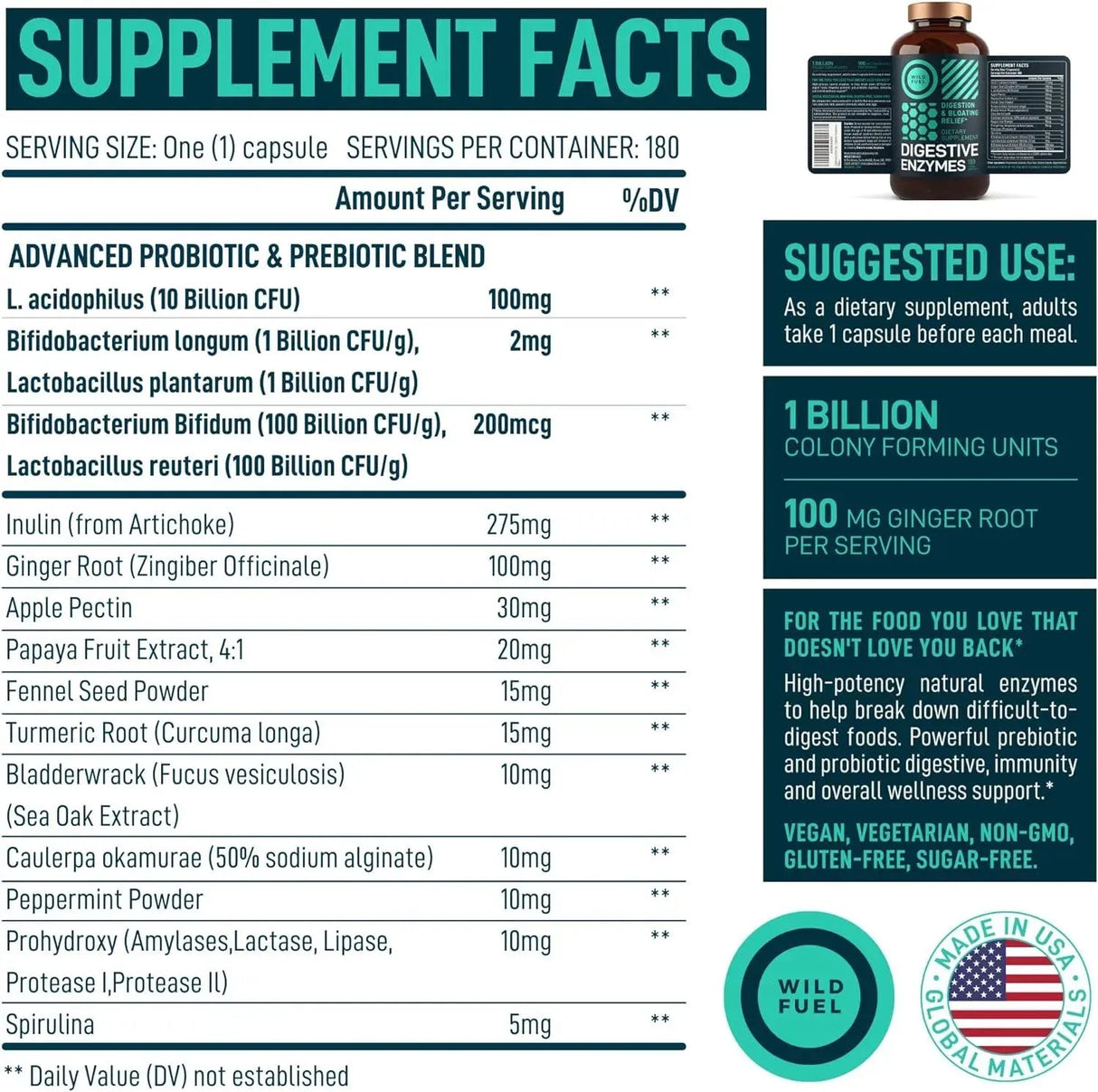 WILD FUEL - Wild Fuel Digestive Enzymes with Probiotics and Prebiotics 180 Capsulas - The Red Vitamin MX - Suplementos Alimenticios - {{ shop.shopifyCountryName }}