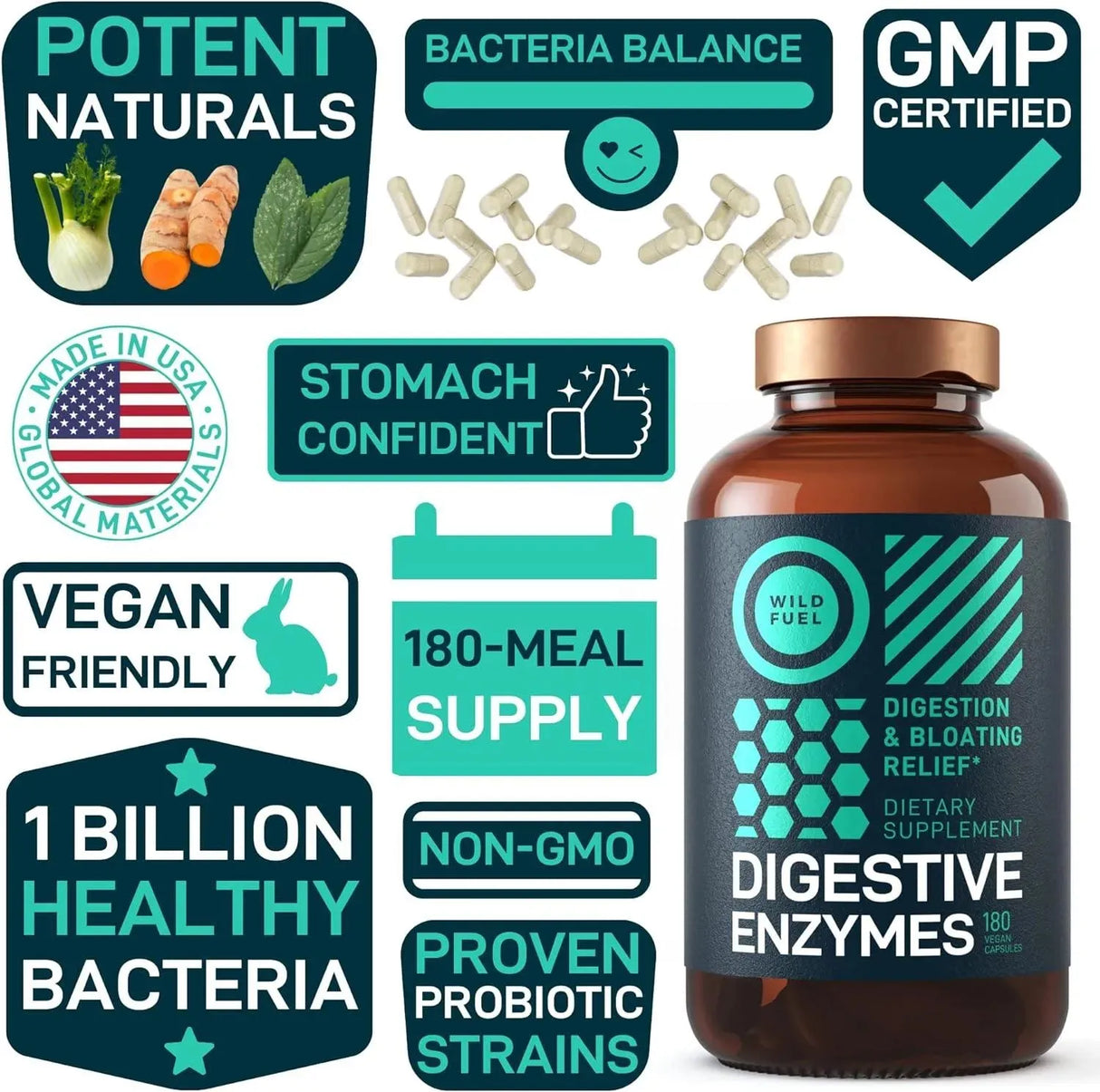 WILD FUEL - Wild Fuel Digestive Enzymes with Probiotics and Prebiotics 180 Capsulas - The Red Vitamin MX - Suplementos Alimenticios - {{ shop.shopifyCountryName }}