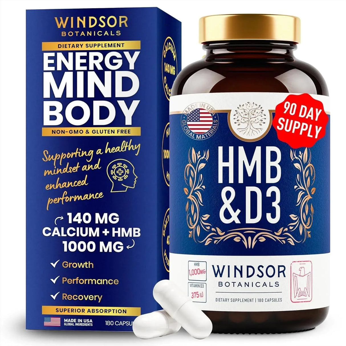 WINDSOR BOTANICALS - Windsor Botanicals HMB and Vitamin D3 180 Capsulas - The Red Vitamin MX - Suplementos Alimenticios - {{ shop.shopifyCountryName }}