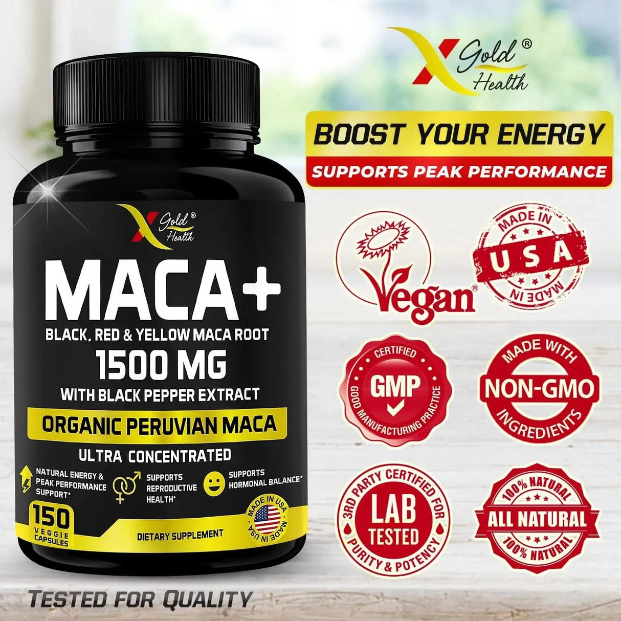 X GOLD HEALTH - X Gold Health Organic Maca Root Powder Capsules 1500Mg. 150 Capsulas - The Red Vitamin MX - Suplementos Alimenticios - {{ shop.shopifyCountryName }}