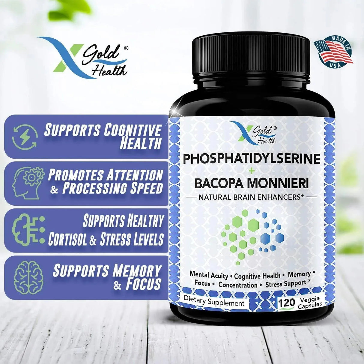 X GOLD HEALTH - X Gold Health PhosphatidylSerine & Bacopa Monnieri 400Mg. 120 Capsulas - The Red Vitamin MX - Suplementos Alimenticios - {{ shop.shopifyCountryName }}