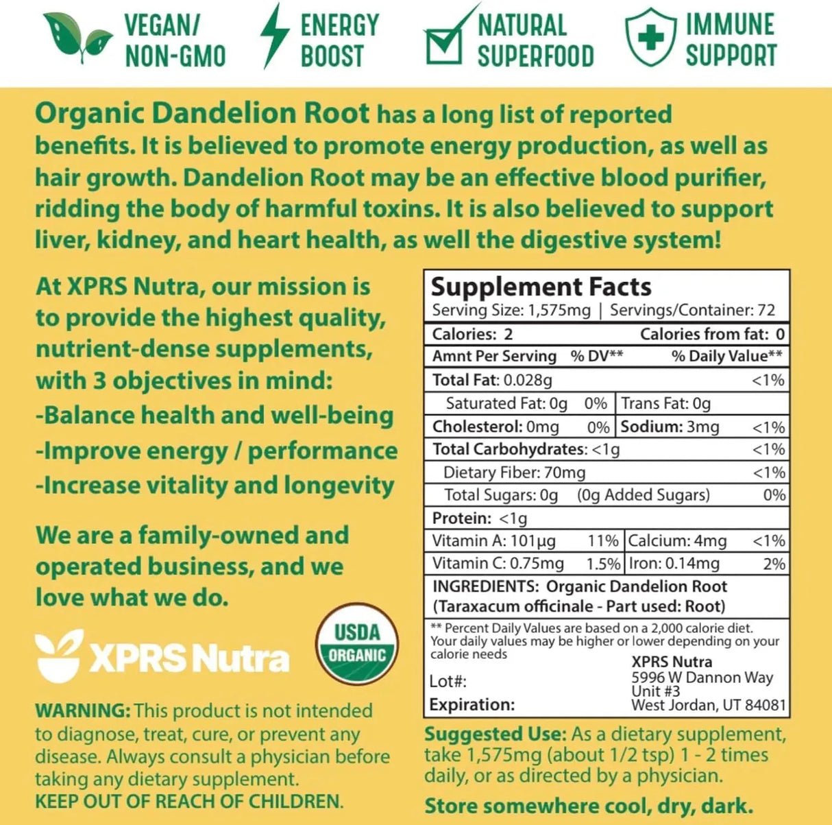 XPRS NUTRA - XPRS Nutra Organic Dandelion Root Powder 113Gr. - The Red Vitamin MX - Suplementos Alimenticios - {{ shop.shopifyCountryName }}