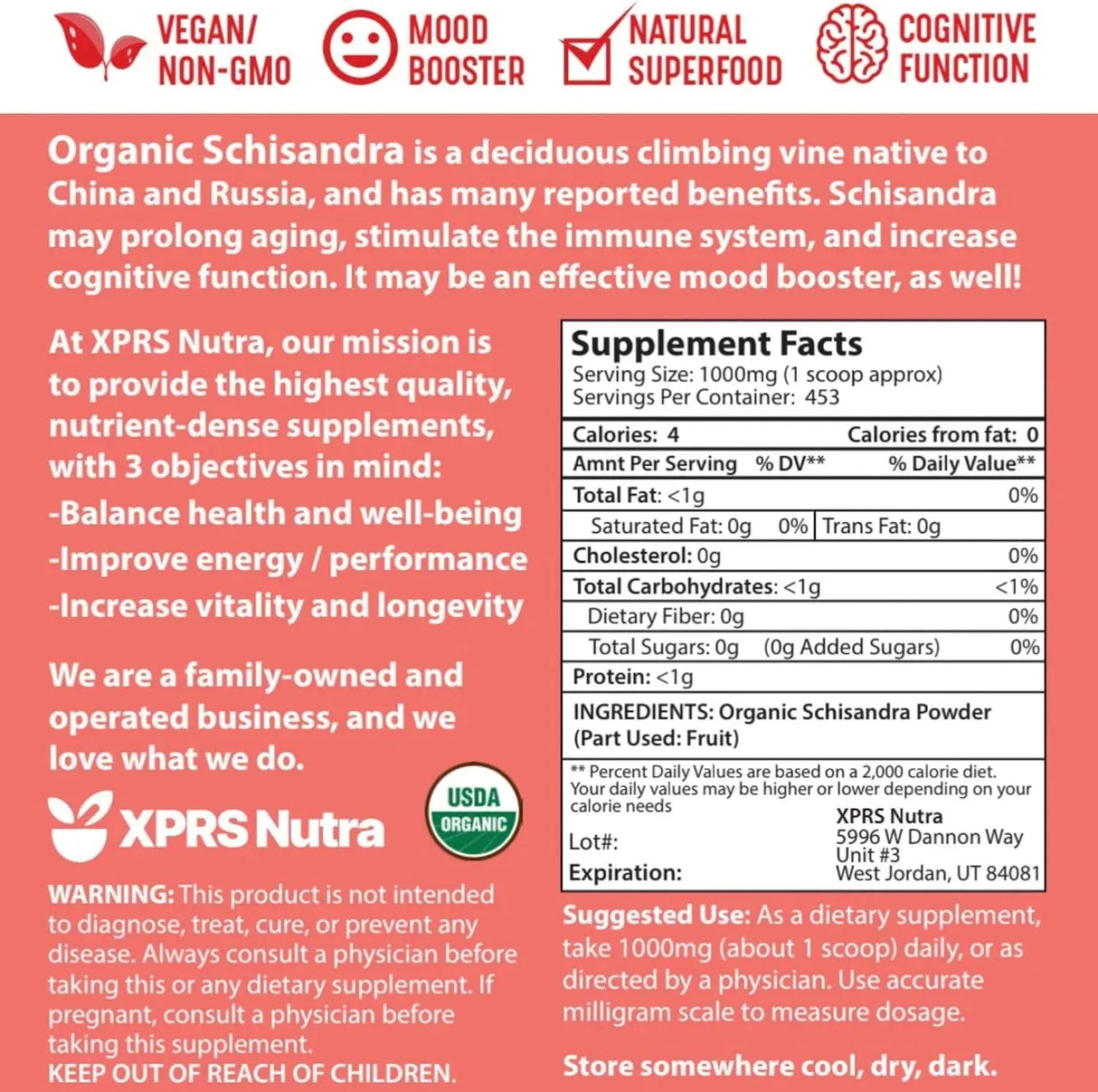 XPRS NUTRA - XPRS Nutra Organic Schisandra Berry Powder Extract 453Gr. - The Red Vitamin MX - Suplementos Alimenticios - {{ shop.shopifyCountryName }}
