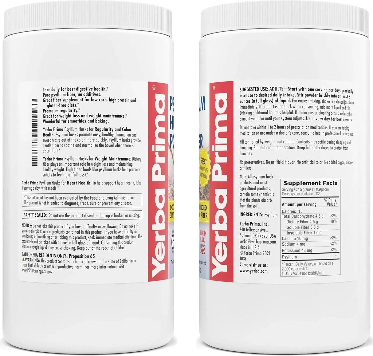 YERBA PRIMA - Yerba Prima Psyllium Husk Powder 680Gr. - The Red Vitamin MX - Suplementos Alimenticios - {{ shop.shopifyCountryName }}