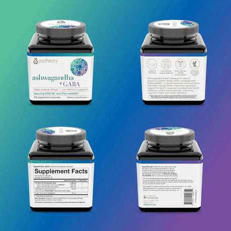 YOUTHEORY - Youtheory Ashwagandha+GABA 60 Capsulas - The Red Vitamin MX - Suplementos Alimenticios - {{ shop.shopifyCountryName }}