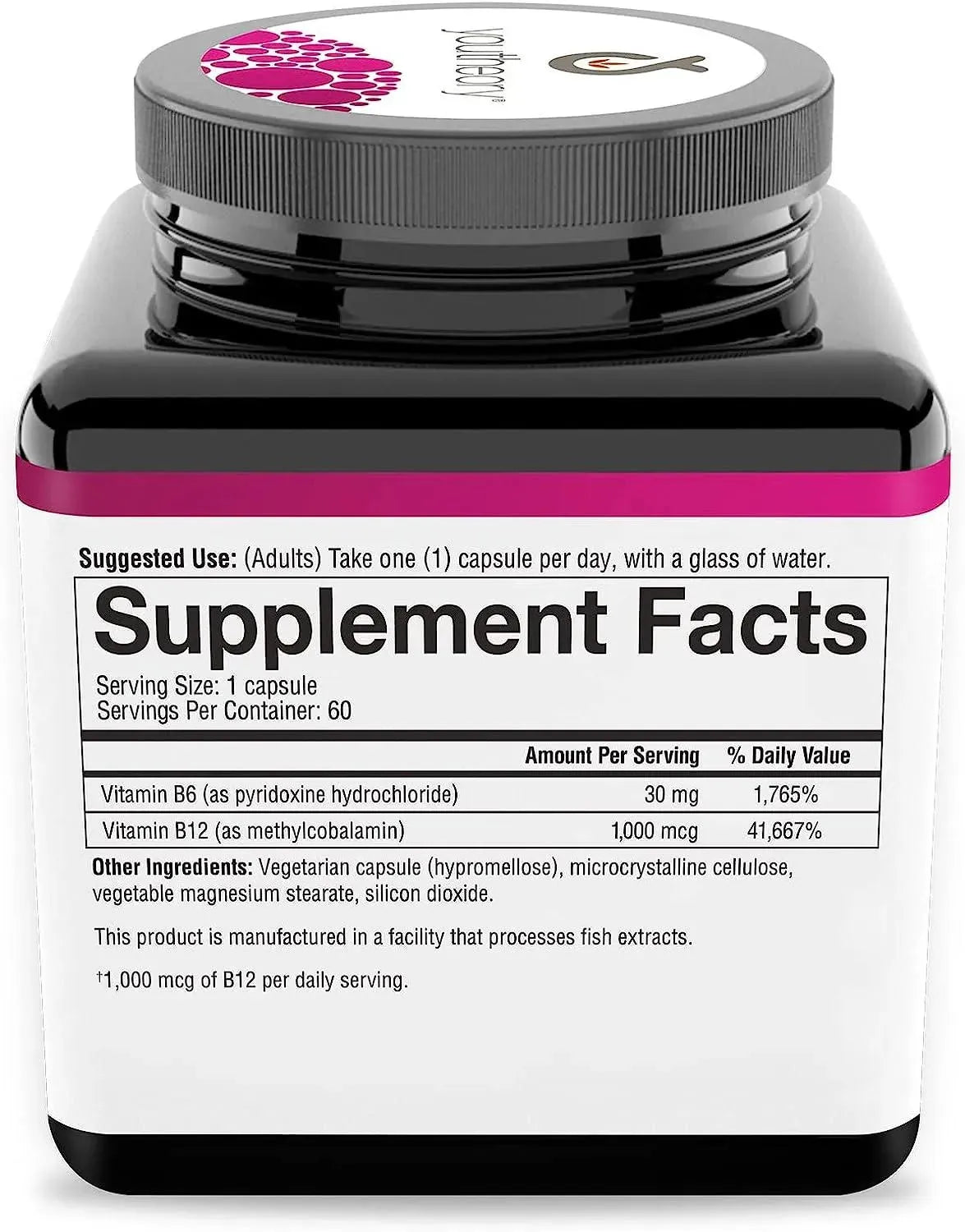 YOUTHEORY - Youtheory Vitamin B12 B6 60 Capsulas - The Red Vitamin MX - Suplementos Alimenticios - {{ shop.shopifyCountryName }}