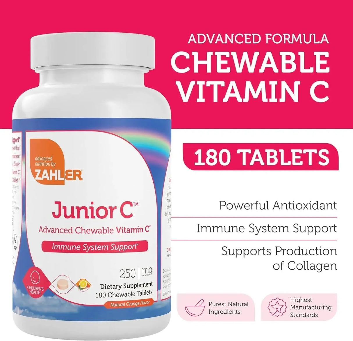 ZAHLER - Zahler Junior C Advanced Chewable Vitamin C for Kids 180 Tabletas Masticables - The Red Vitamin MX - Suplementos Alimenticios - {{ shop.shopifyCountryName }}