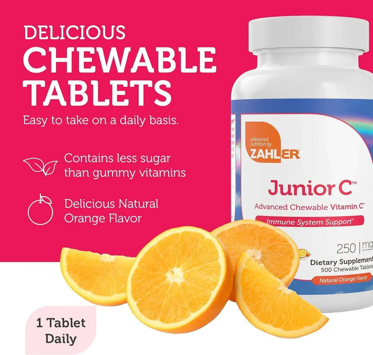 ZAHLER - Zahler Junior C Advanced Chewable Vitamin C for Kids 500 Tabletas Masticables - The Red Vitamin MX - Suplementos Alimenticios - {{ shop.shopifyCountryName }}