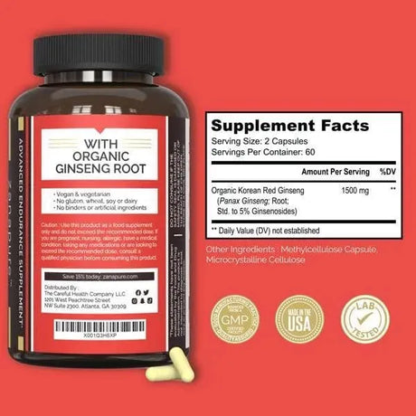 ZANAPURE - Zanapure Premium Korean Red Panax Ginseng Capsules 1500Mg. 120 Capsulas - The Red Vitamin MX - Suplementos Alimenticios - {{ shop.shopifyCountryName }}