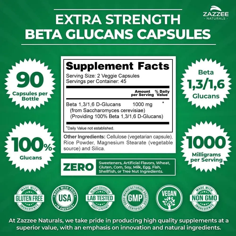 ZAZZEE NATURALS - Zazzee Extra Strength 1,3/1,6 Beta Glucans 1000Mg. 90 Capsulas - The Red Vitamin MX - Suplementos Alimenticios - {{ shop.shopifyCountryName }}