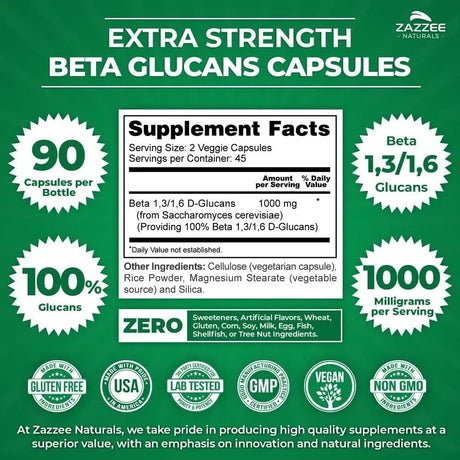 ZAZZEE NATURALS - Zazzee Extra Strength 1,3/1,6 Beta Glucans 1000Mg. 90 Capsulas - The Red Vitamin MX - Suplementos Alimenticios - {{ shop.shopifyCountryName }}