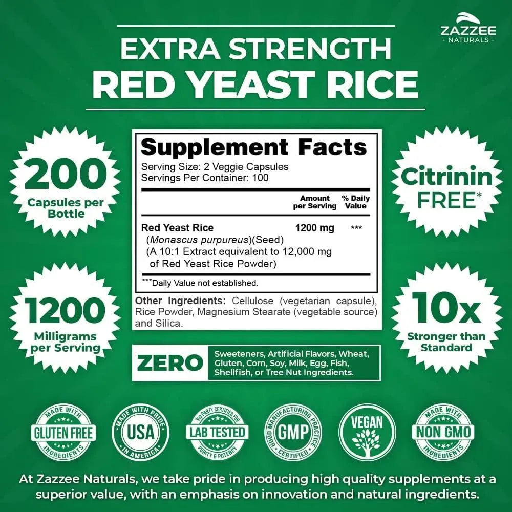 ZAZZEE NATURALS - Zazzee Extra Strength Red Yeast Rice 1200Mg. 200 Capsulas - The Red Vitamin MX - Suplementos Alimenticios - {{ shop.shopifyCountryName }}