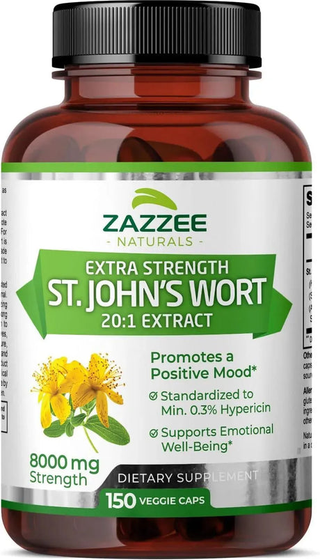 ZAZZEE NATURALS - Zazzee Extra Strength St. John’s Wort 20:1 Extract 8000Mg. 150 Capsulas - The Red Vitamin MX - Suplementos Alimenticios - {{ shop.shopifyCountryName }}