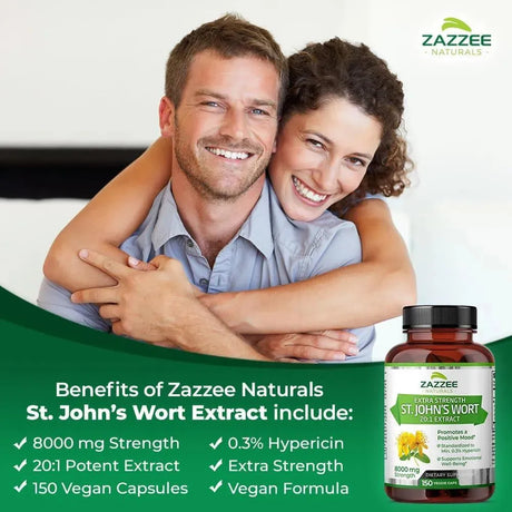 ZAZZEE NATURALS - Zazzee Extra Strength St. John’s Wort 20:1 Extract 8000Mg. 150 Capsulas - The Red Vitamin MX - Suplementos Alimenticios - {{ shop.shopifyCountryName }}