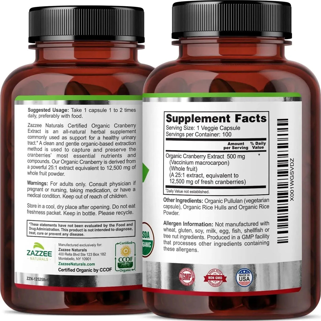 ZAZZEE NATURALS - Zazzee Naturals Organic Cranberry 25:1 Extract 12500Mg. 100 Capsulas - The Red Vitamin MX - Suplementos Alimenticios - {{ shop.shopifyCountryName }}