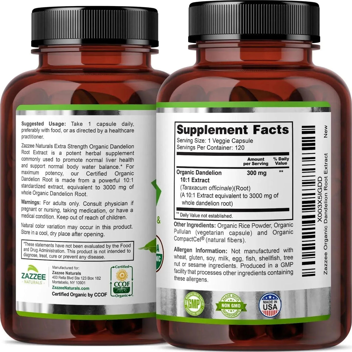 ZAZZEE NATURALS - Zazzee USDA Organic Dandelion Root 10:1 Extract 120 Capsulas - The Red Vitamin MX - Suplementos Alimenticios - {{ shop.shopifyCountryName }}