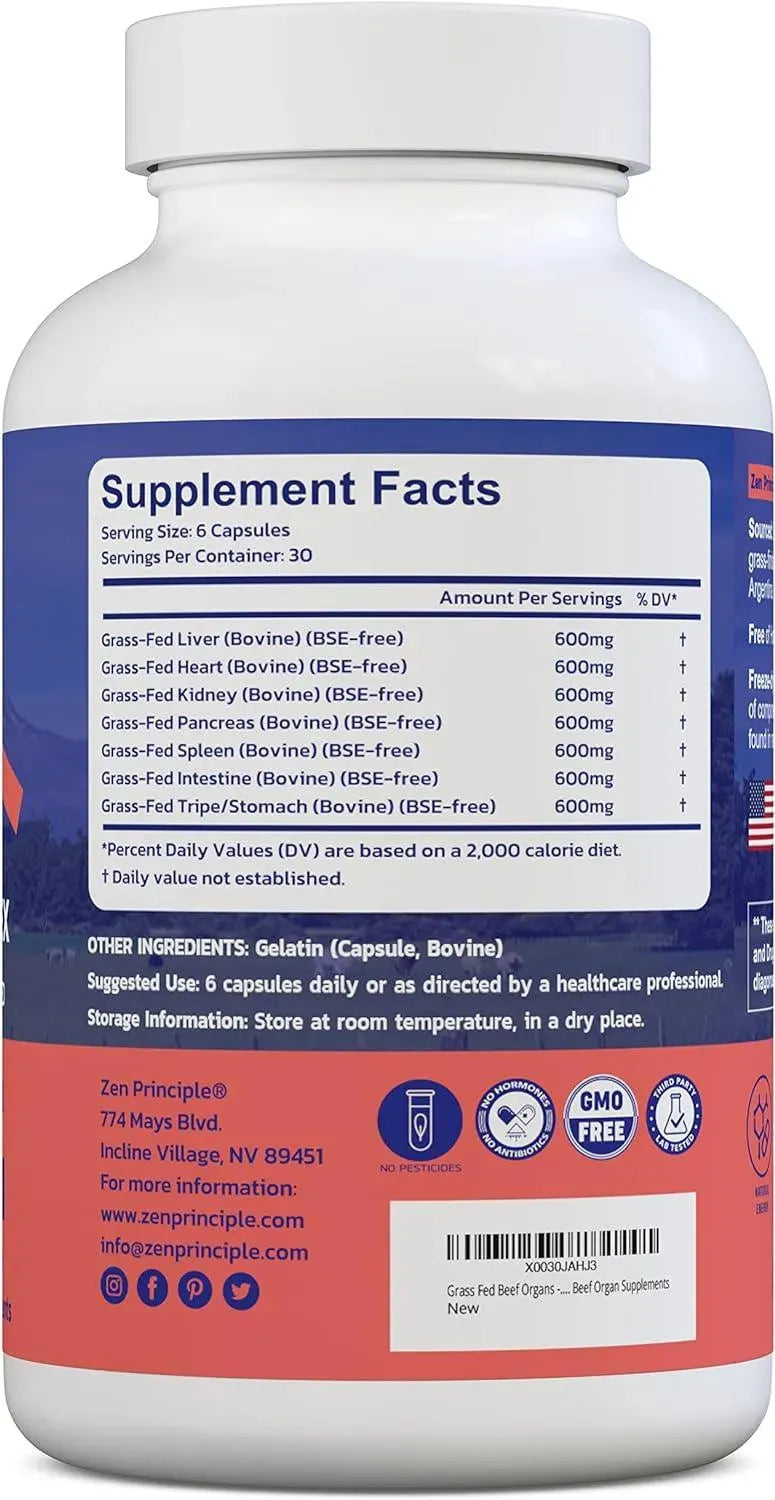 ZEN PRINCIPLE - Zen Principle Grass Fed Beef Organs 180 Capsulas - The Red Vitamin MX - Suplementos Alimenticios - {{ shop.shopifyCountryName }}