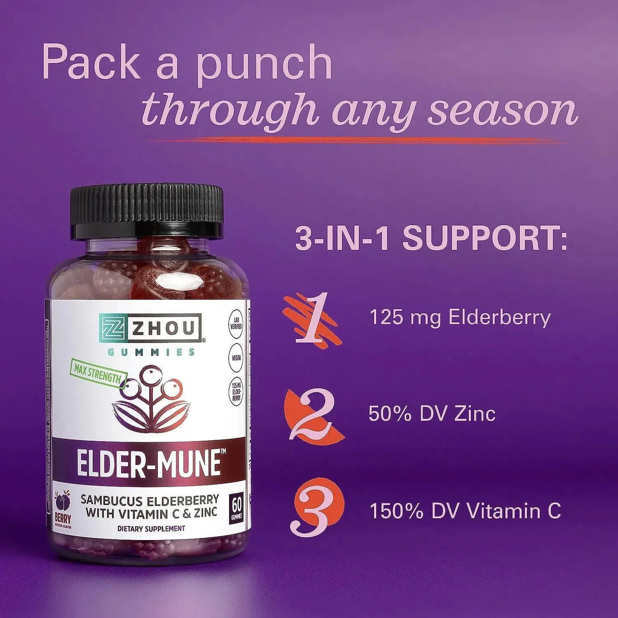 ZHOU - Zhou Nutrition Elder-Mune Sambucus Elderberry Gummies 60 Gomitas - The Red Vitamin MX - Suplementos Alimenticios - {{ shop.shopifyCountryName }}