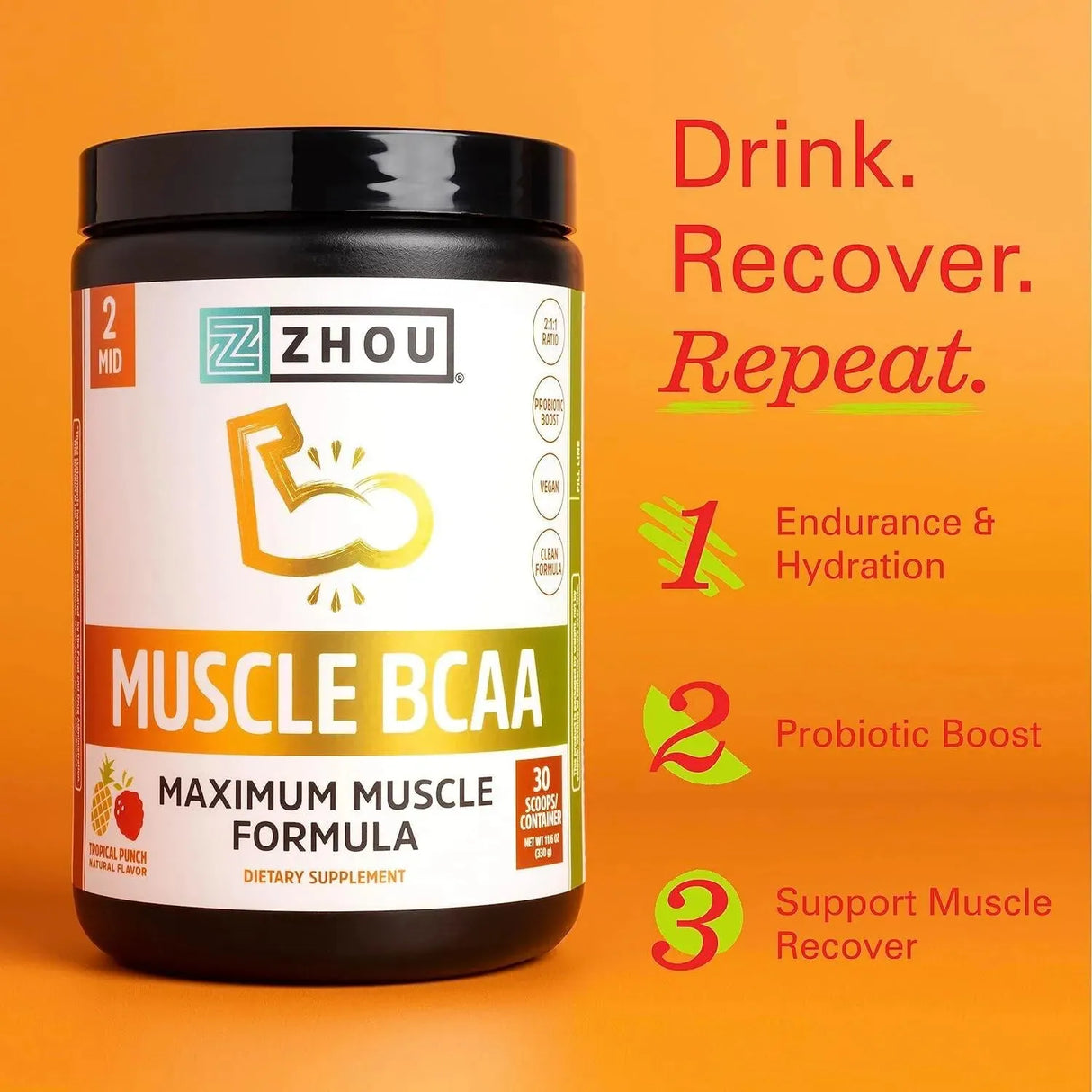 ZHOU - Zhou Nutrition Muscle BCAA Powder 30 Servicios Tropical Punch 330Gr. - The Red Vitamin MX - Suplementos Alimenticios - {{ shop.shopifyCountryName }}