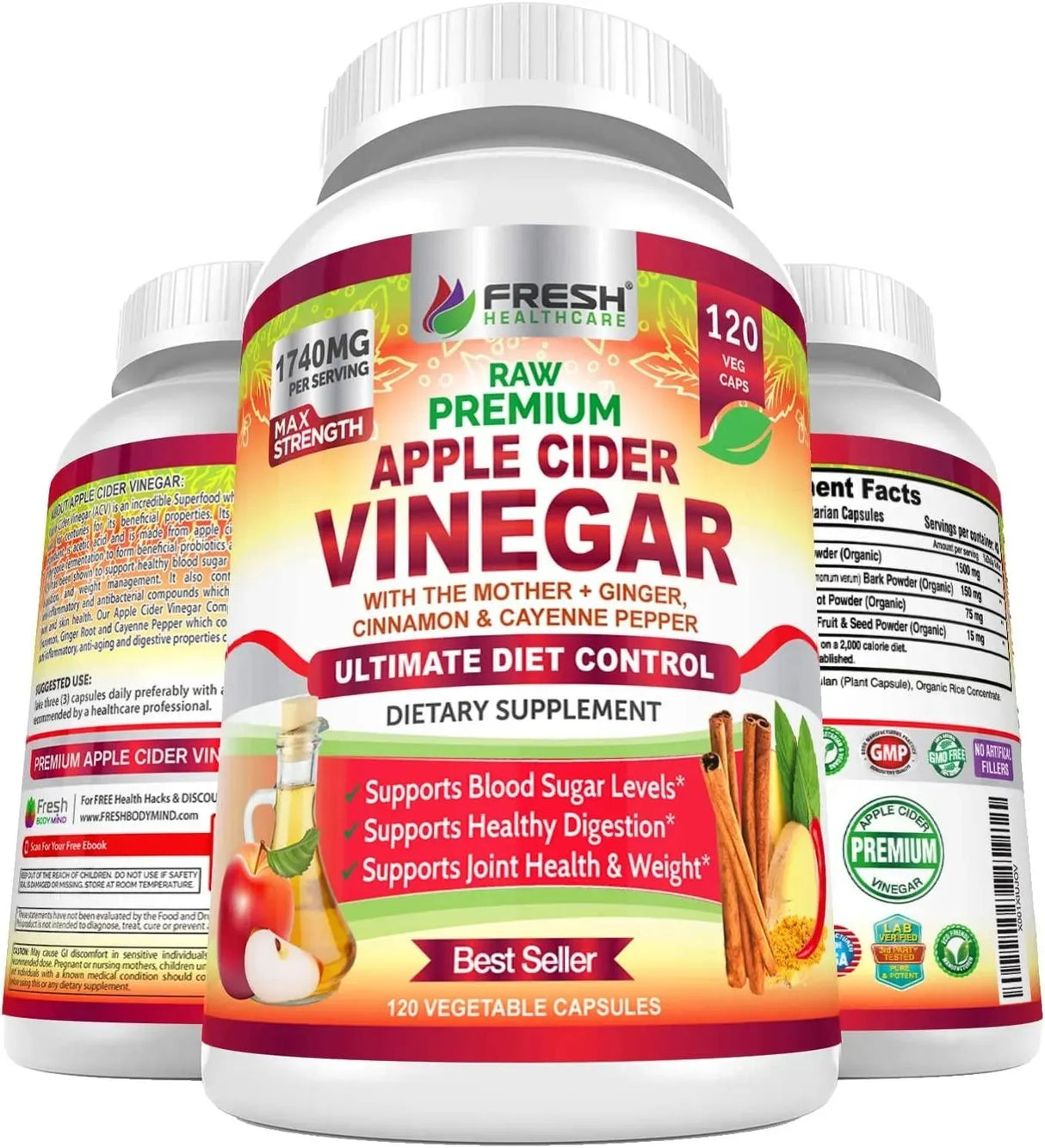 FRESH HEALTHCARE - FRESH HEALTHCARE Premium Apple Cider Vinegar 120 Capsulas - The Red Vitamin MX - Suplementos Alimenticios - {{ shop.shopifyCountryName }}